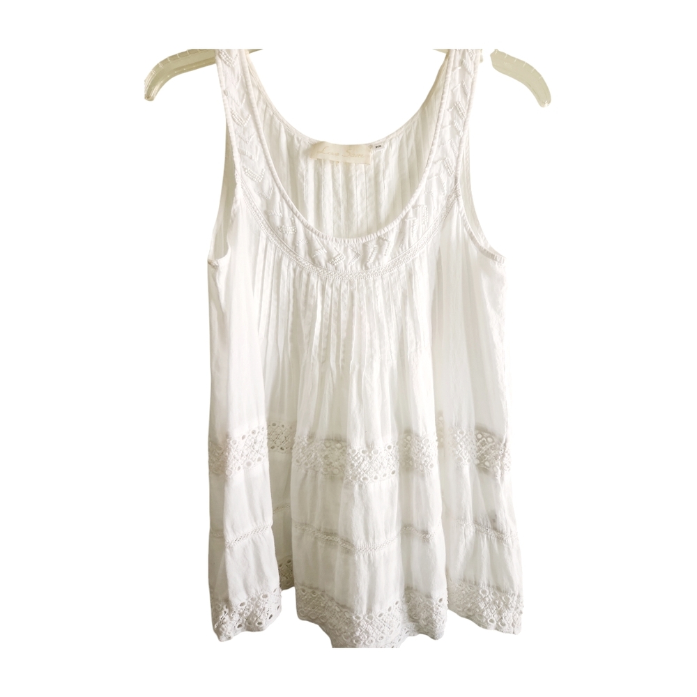 Love Sam White Cotton Top XS Sleeveless Lace Beading Scoop Neck